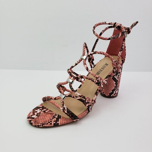 Just Fab All Eyes On Me Womens 7.5 Coral Snake Strappy Dress 3.75" Heel Sandals - Picture 2 of 12